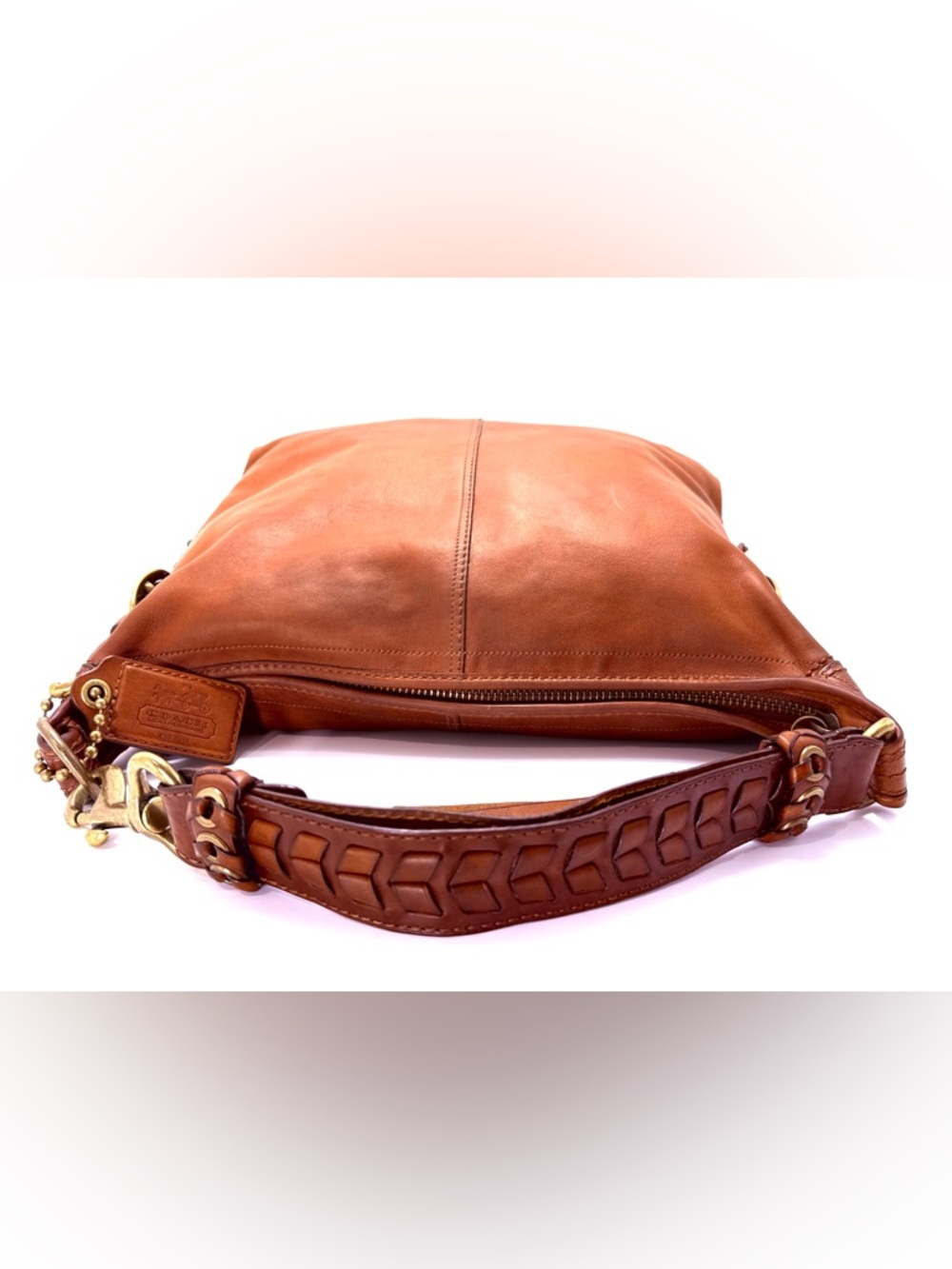 Coach Ergo Brown Leather Vintage Hobo Bag in Satin Tattersall Y2K Brass Buckle - Picture 8 of 14